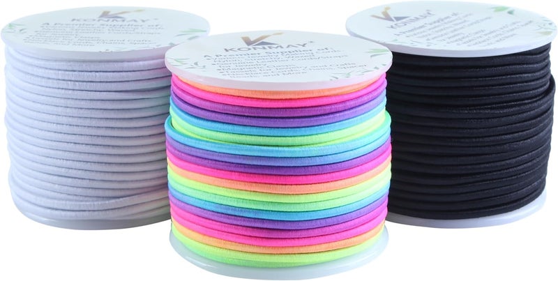 KONMAY 3 Rolls 1.5mm Rubber Elastic Cord, 99 Yards Mixed Stretchy Bracelet Strings for Necklace, Beading, Jewelry Making and Crafting - Image 1